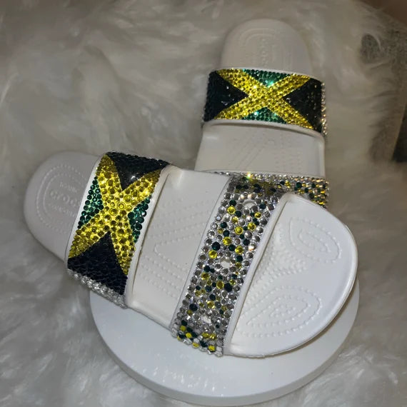 Jamaica Theme Bling Croc Slides