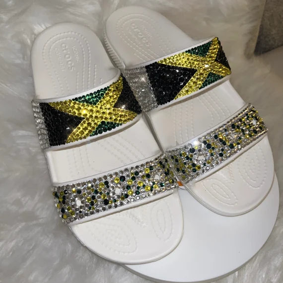 Jamaica Theme Bling Croc Slides