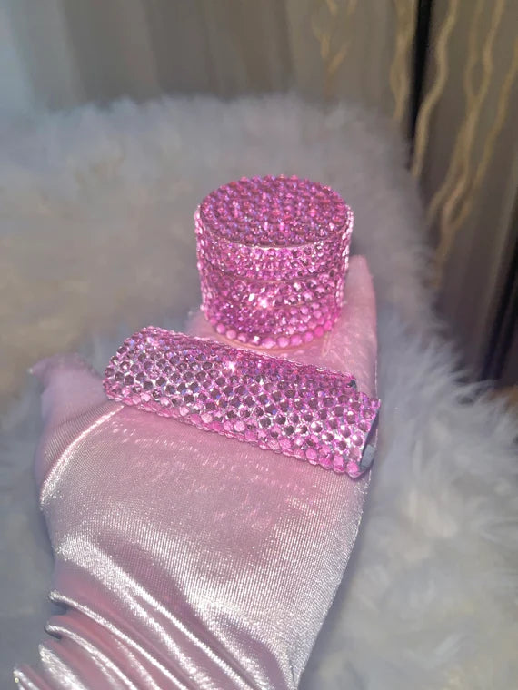 Pink Bling Lighter Case + Grinder Set (Pink)